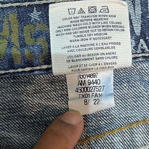 ARIAT Denim Blue M5 Low Rise Straight 31x34 Blue Jeans W/ Patches Distressed - Picture 11 of 12